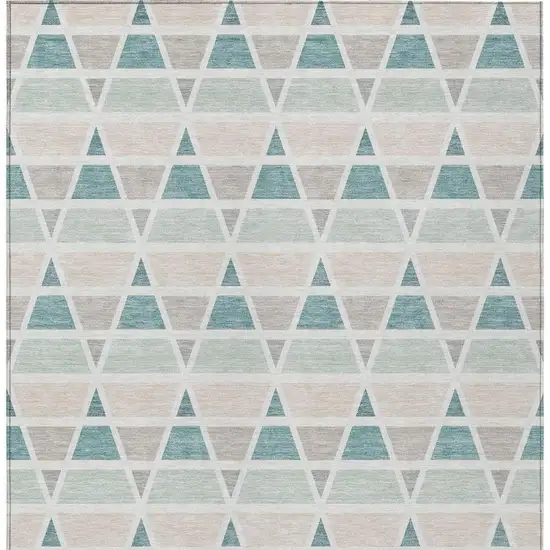 Mint Green And Green Geometric Washable Indoor Outdoor Area Rug Photo 4