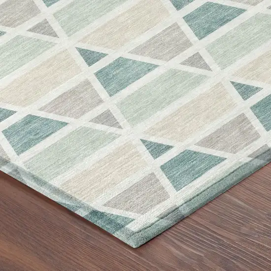 Mint Green And Green Geometric Washable Indoor Outdoor Area Rug Photo 5