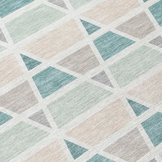 Mint Green And Green Geometric Washable Indoor Outdoor Area Rug Photo 6