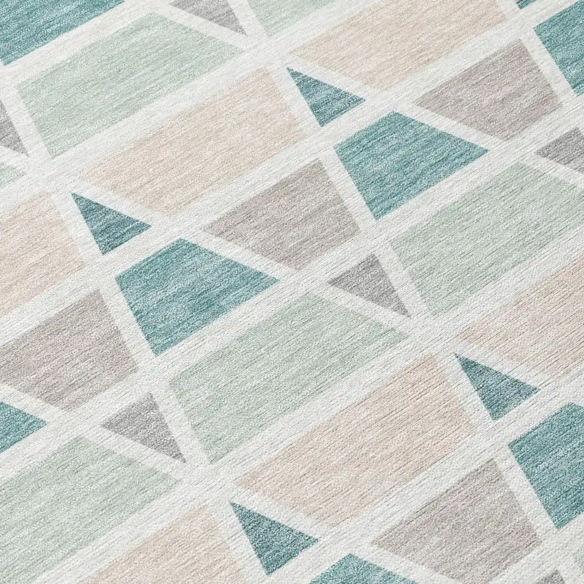 Mint Green And Green Geometric Washable Indoor Outdoor Area Rug Photo 6