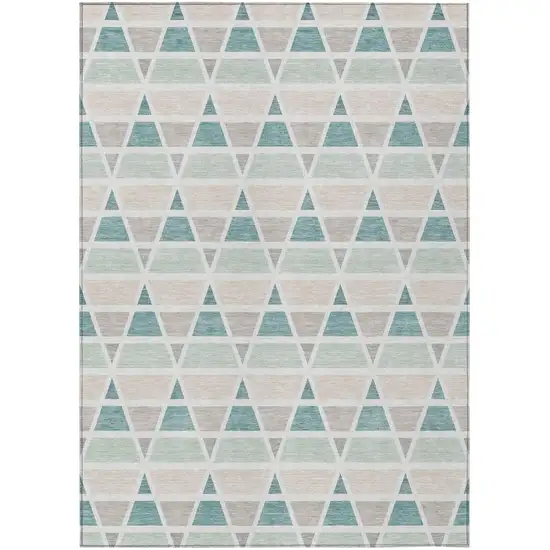 Mint Green And Green Geometric Washable Indoor Outdoor Area Rug Photo 2