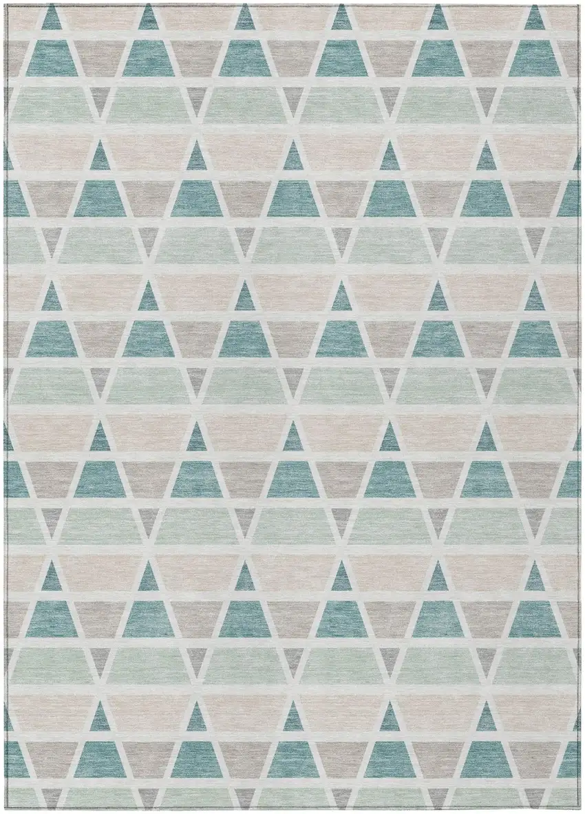 Mint Green And Green Geometric Washable Indoor Outdoor Area Rug Photo 2