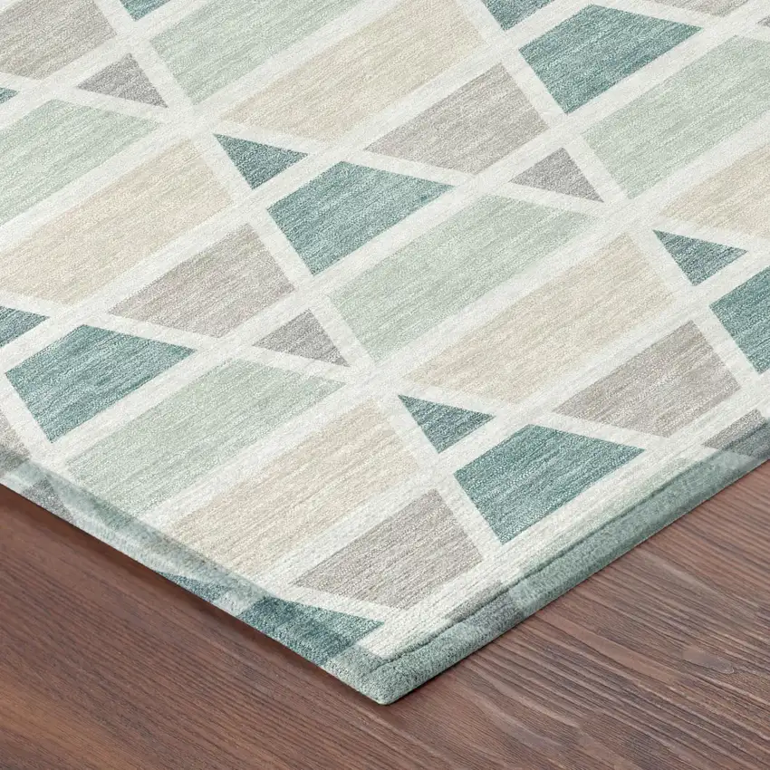 Mint Green And Green Geometric Washable Indoor Outdoor Area Rug Photo 5
