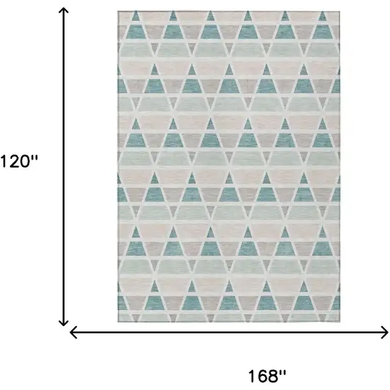 Mint Green And Green Geometric Washable Indoor Outdoor Area Rug Photo 7
