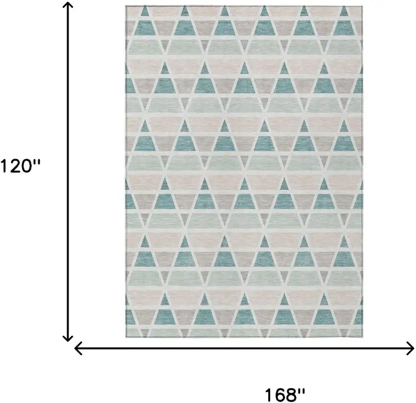 Mint Green And Green Geometric Washable Indoor Outdoor Area Rug Photo 7