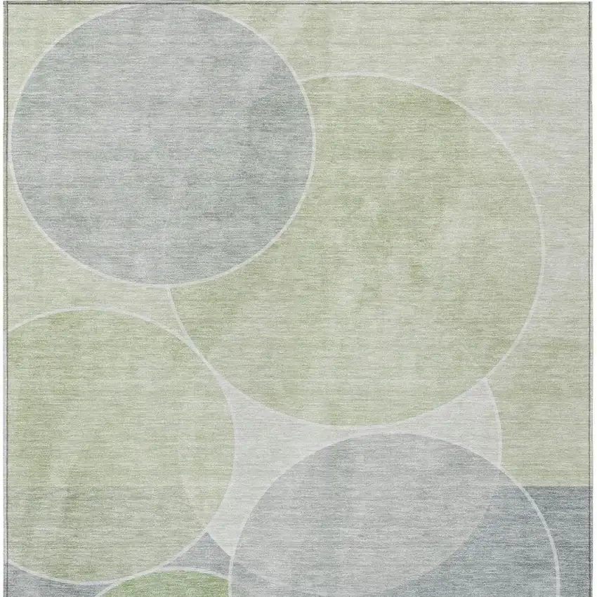 Mint Green And Green Geometric Washable Indoor Outdoor Area Rug Photo 4