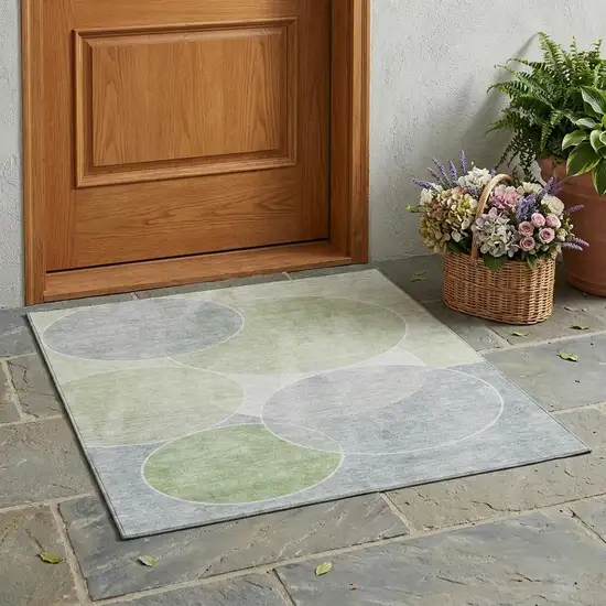 Mint Green And Green Geometric Washable Indoor Outdoor Area Rug Photo 1