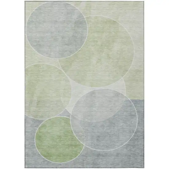 Mint Green And Green Geometric Washable Indoor Outdoor Area Rug Photo 2