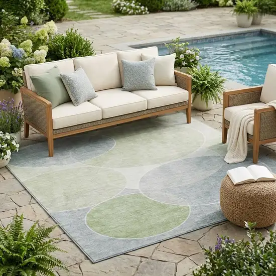 Mint Green And Green Geometric Washable Indoor Outdoor Area Rug Photo 1