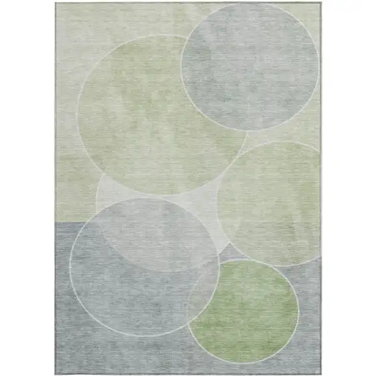 Mint Green And Green Geometric Washable Indoor Outdoor Area Rug Photo 4