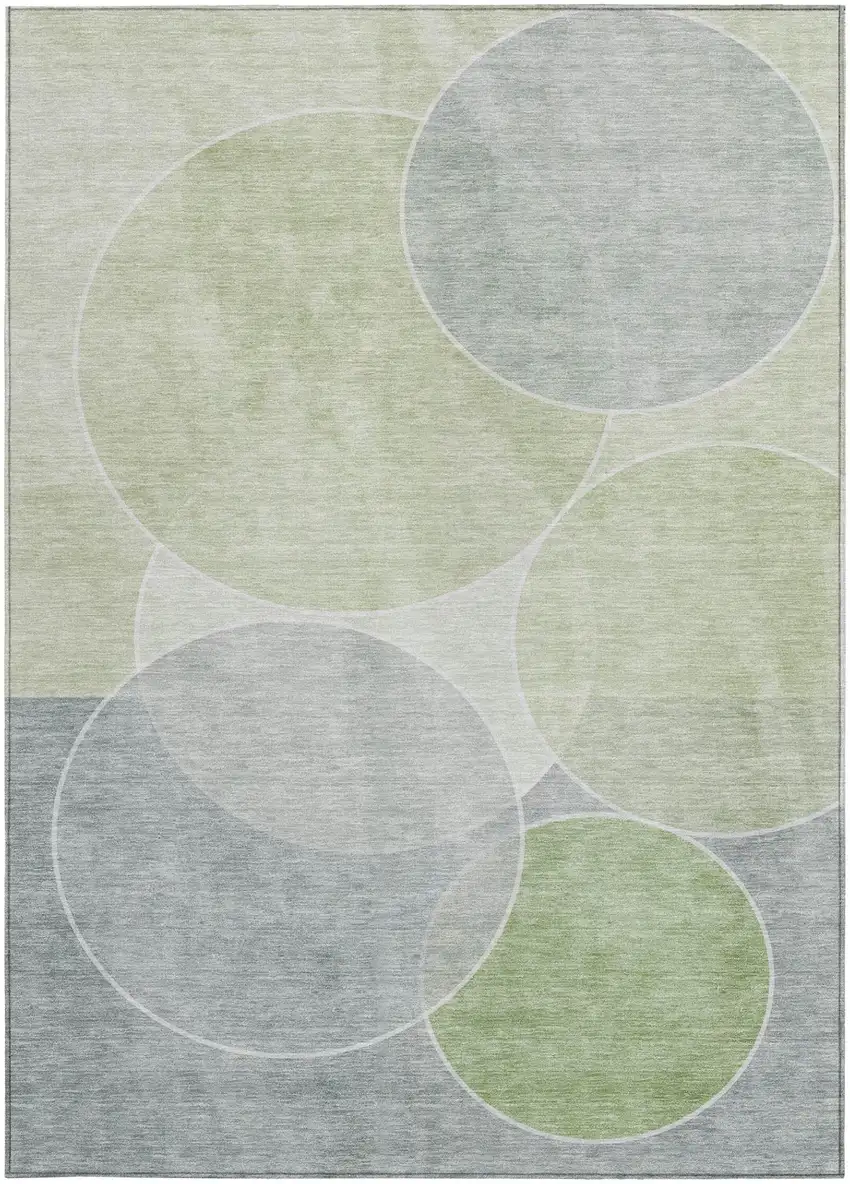 Mint Green And Green Geometric Washable Indoor Outdoor Area Rug Photo 4