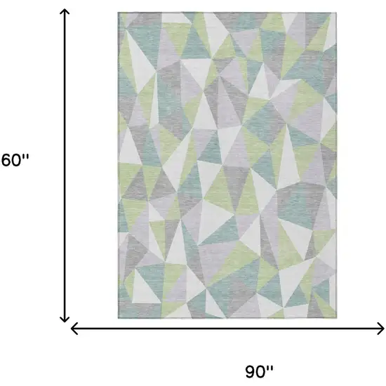Mint Green And Green Geometric Washable Indoor Outdoor Area Rug Photo 5