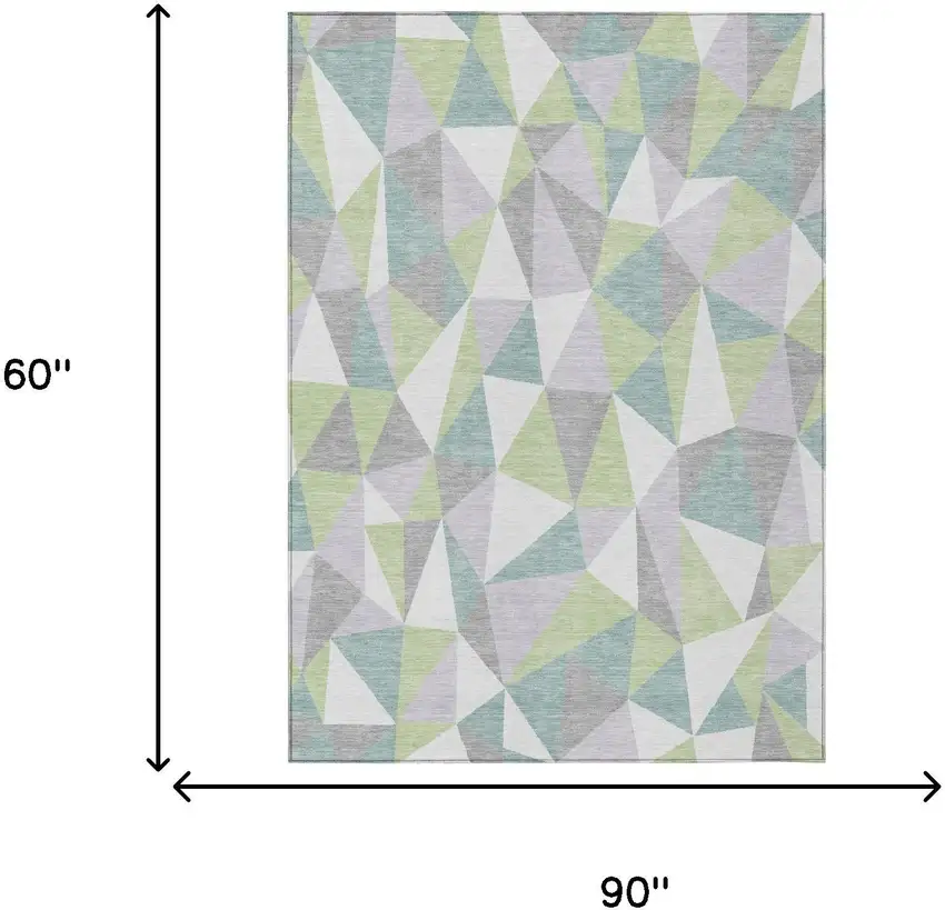 Mint Green And Green Geometric Washable Indoor Outdoor Area Rug Photo 5
