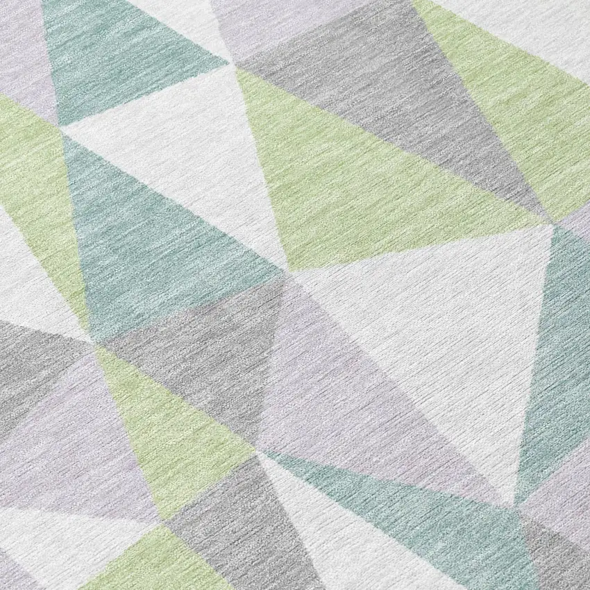 Mint Green And Green Geometric Washable Indoor Outdoor Area Rug Photo 4