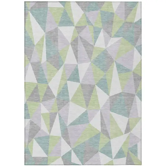 Mint Green And Green Geometric Washable Indoor Outdoor Area Rug Photo 2