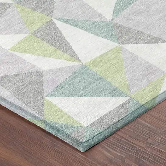 Mint Green And Green Geometric Washable Indoor Outdoor Area Rug Photo 3