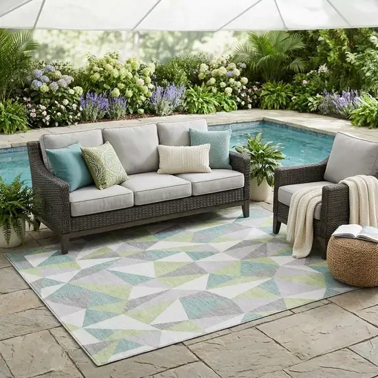 Mint Green And Green Geometric Washable Indoor Outdoor Area Rug Photo 1