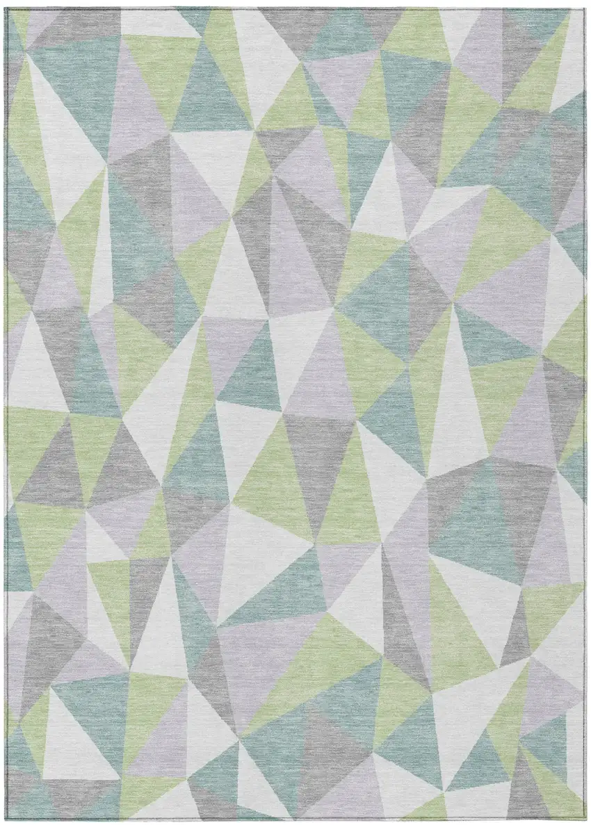 Mint Green And Green Geometric Washable Indoor Outdoor Area Rug Photo 2