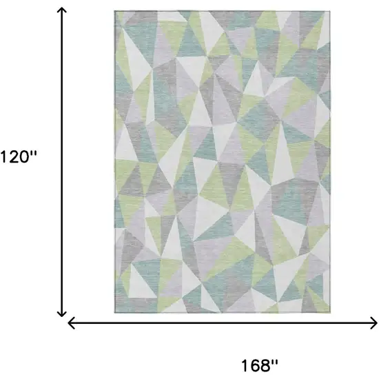 Mint Green And Green Geometric Washable Indoor Outdoor Area Rug Photo 5