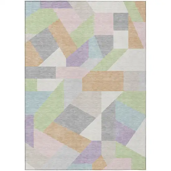 Mint Green And Green Geometric Washable Indoor Outdoor Area Rug Photo 1