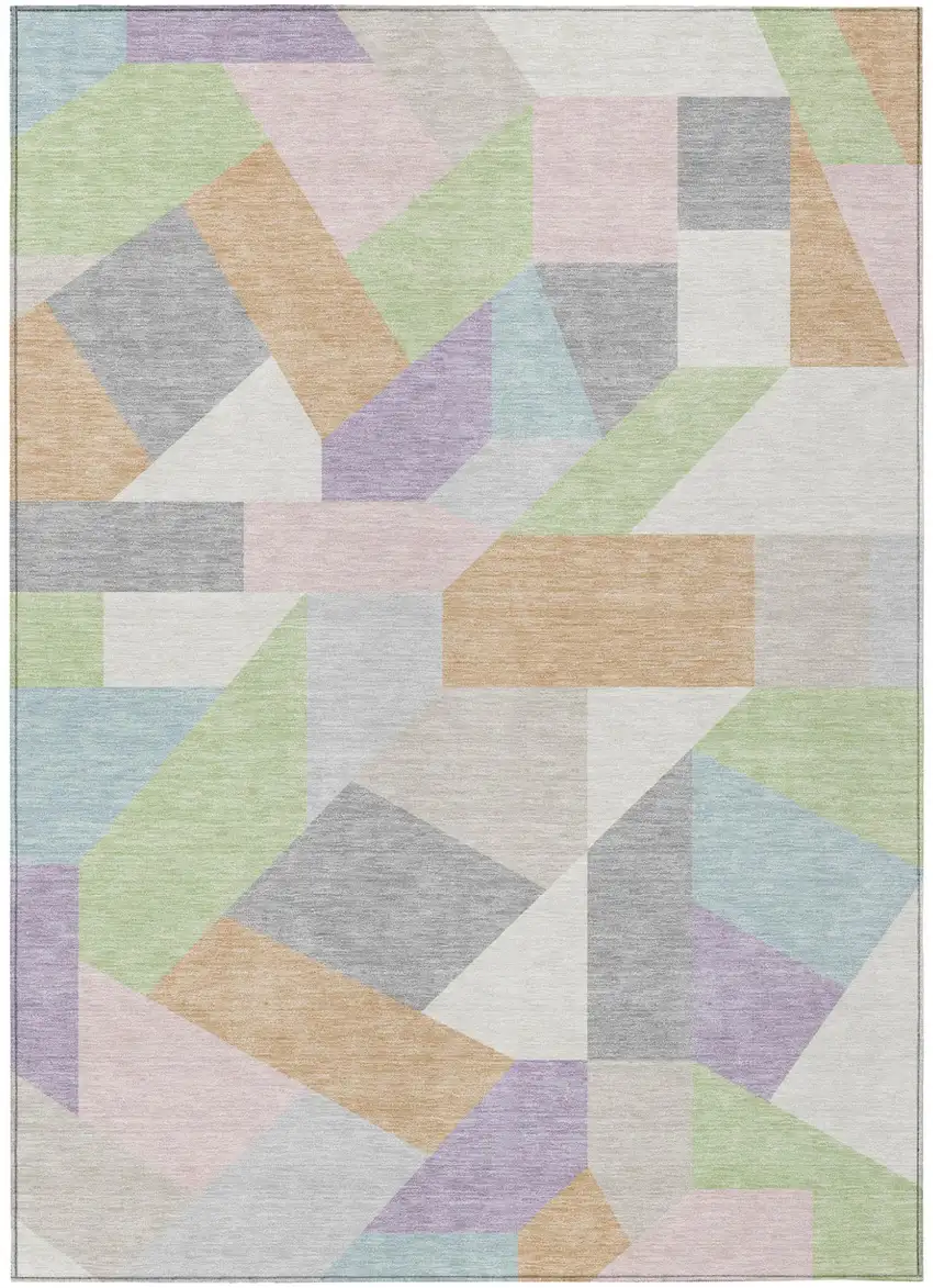 Mint Green And Green Geometric Washable Indoor Outdoor Area Rug Photo 1