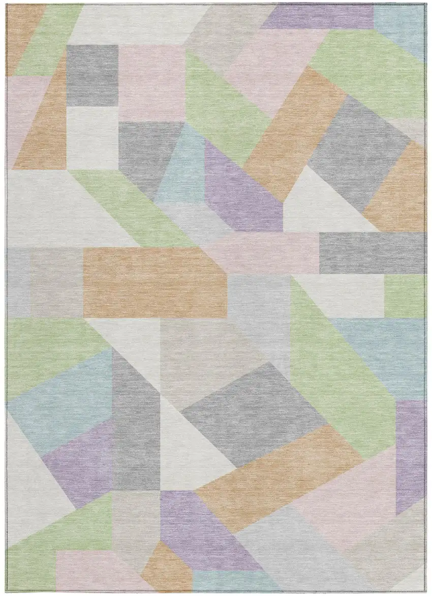 Mint Green And Green Geometric Washable Indoor Outdoor Area Rug Photo 2