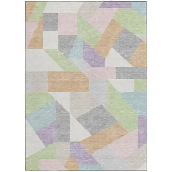 Mint Green And Green Geometric Washable Indoor Outdoor Area Rug Photo 2