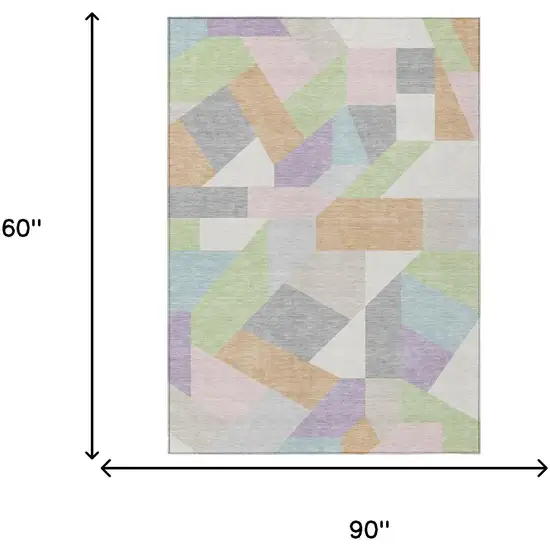 Mint Green And Green Geometric Washable Indoor Outdoor Area Rug Photo 7