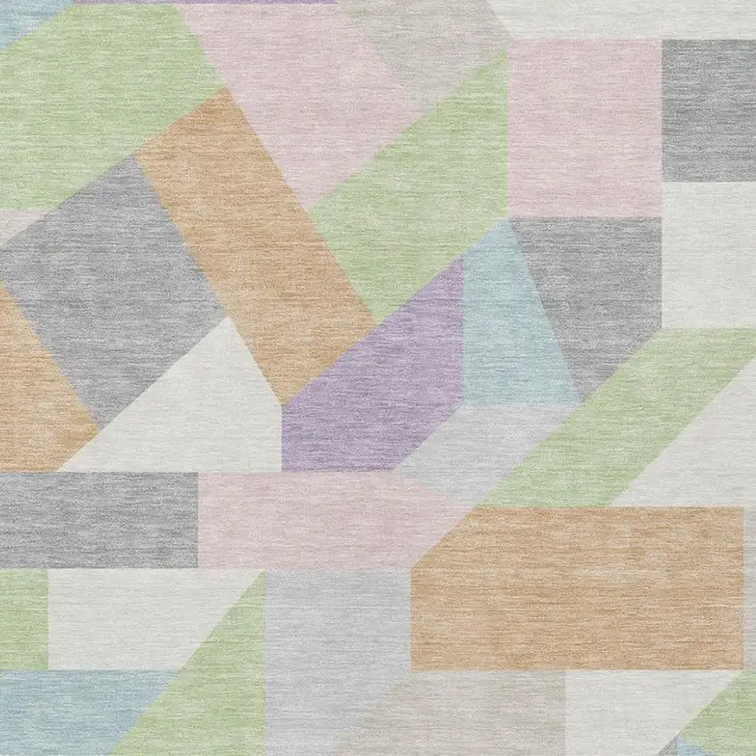 Mint Green And Green Geometric Washable Indoor Outdoor Area Rug Photo 3