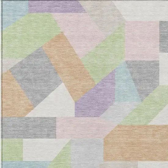 Mint Green And Green Geometric Washable Indoor Outdoor Area Rug Photo 4