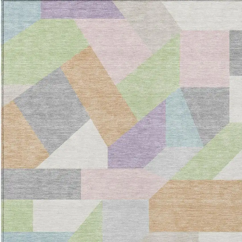 Mint Green And Green Geometric Washable Indoor Outdoor Area Rug Photo 4