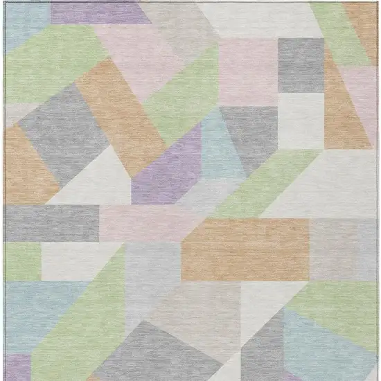 Mint Green And Green Geometric Washable Indoor Outdoor Area Rug Photo 3
