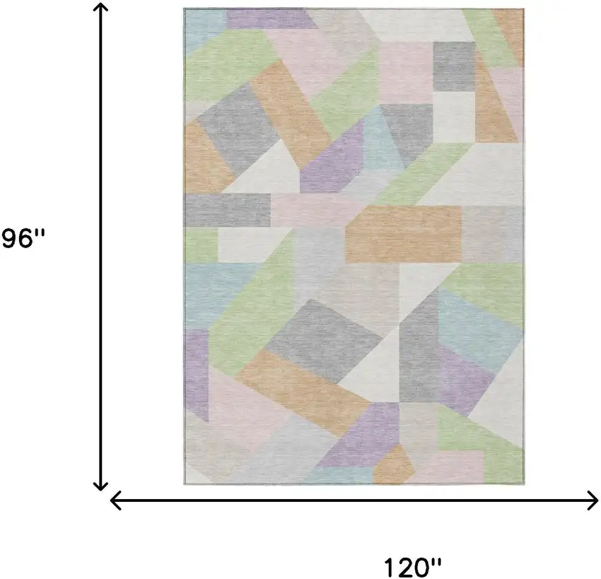 Mint Green And Green Geometric Washable Indoor Outdoor Area Rug Photo 6