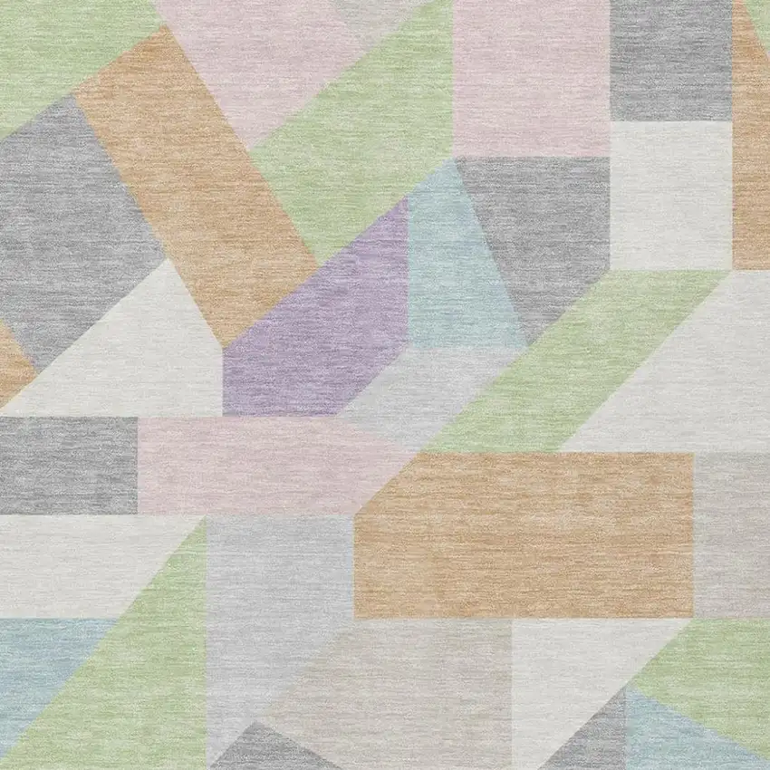 Mint Green And Green Geometric Washable Indoor Outdoor Area Rug Photo 2