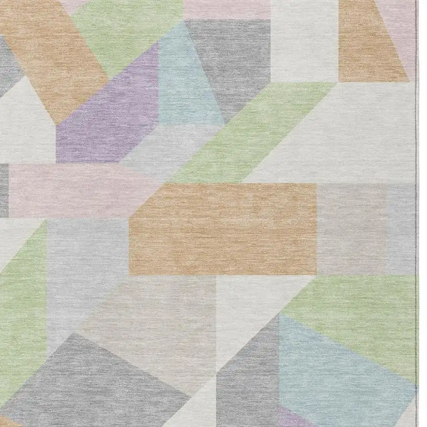 Mint Green And Green Geometric Washable Indoor Outdoor Area Rug Photo 2