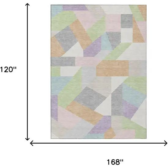 Mint Green And Green Geometric Washable Indoor Outdoor Area Rug Photo 6