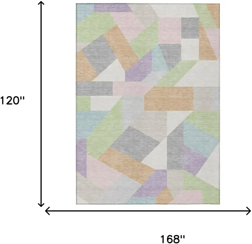 Mint Green And Green Geometric Washable Indoor Outdoor Area Rug Photo 6