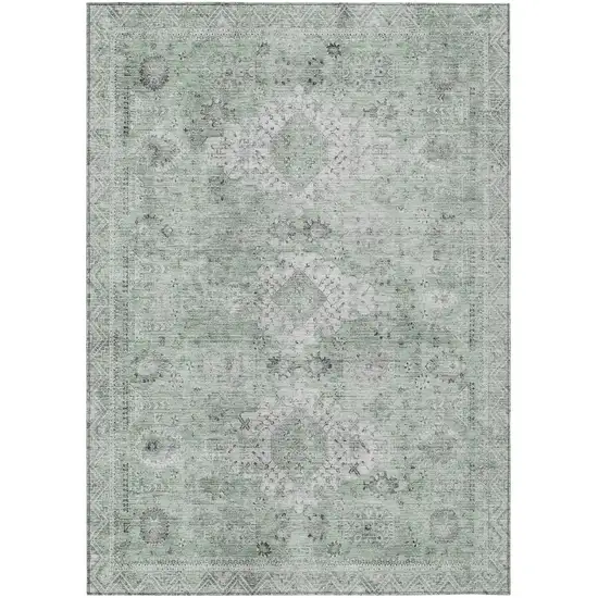 Mint Green And Green Oriental Washable Indoor Outdoor Area Rug Photo 2