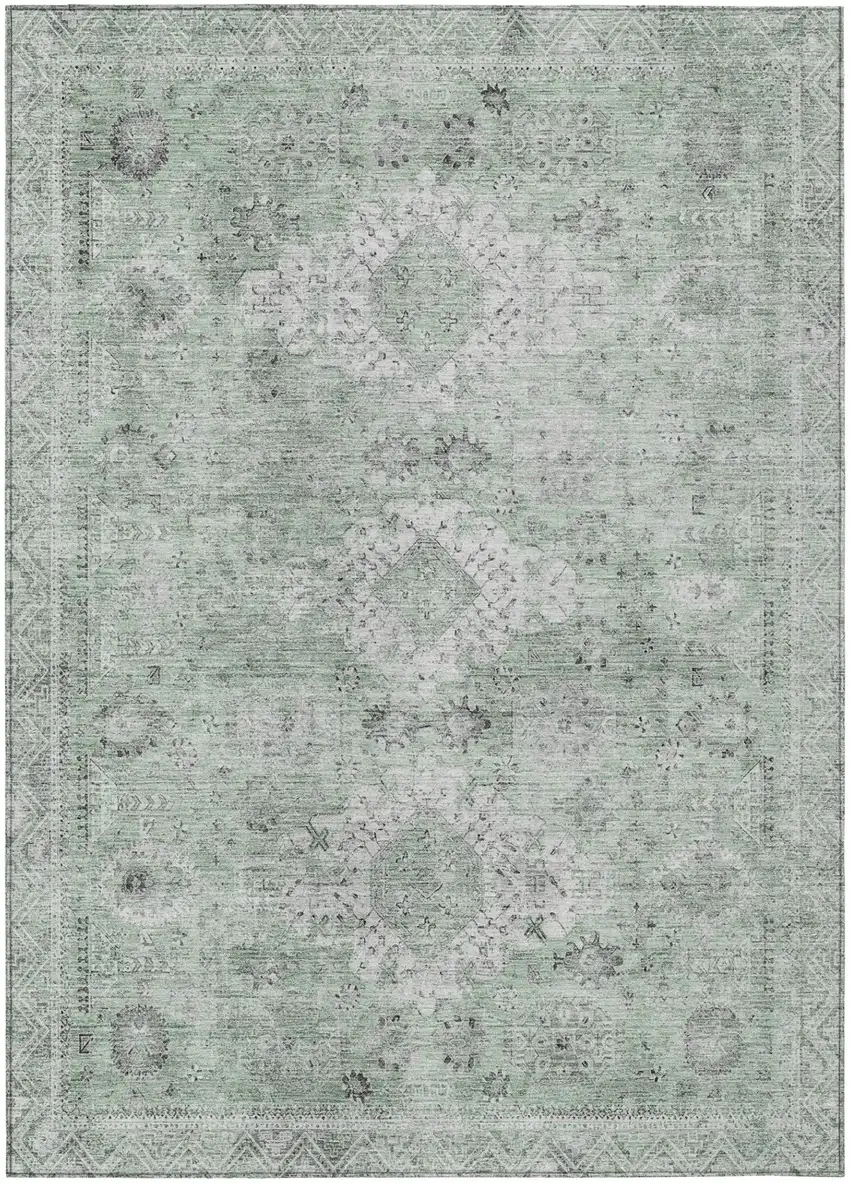 Mint Green And Green Oriental Washable Indoor Outdoor Area Rug Photo 2