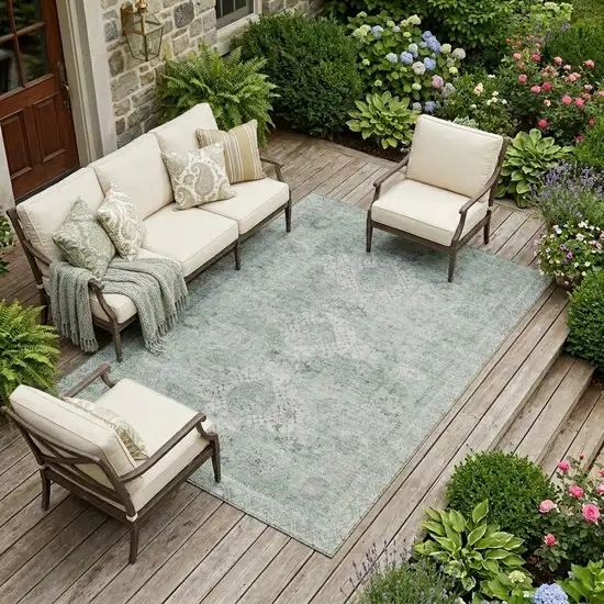 Mint Green And Green Oriental Washable Indoor Outdoor Area Rug Photo 1