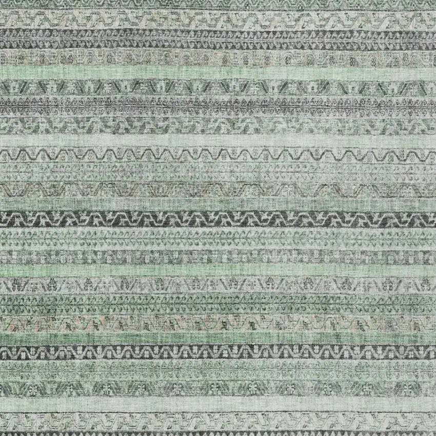 Mint Green And Green Striped Washable Indoor Outdoor Area Rug Photo 3