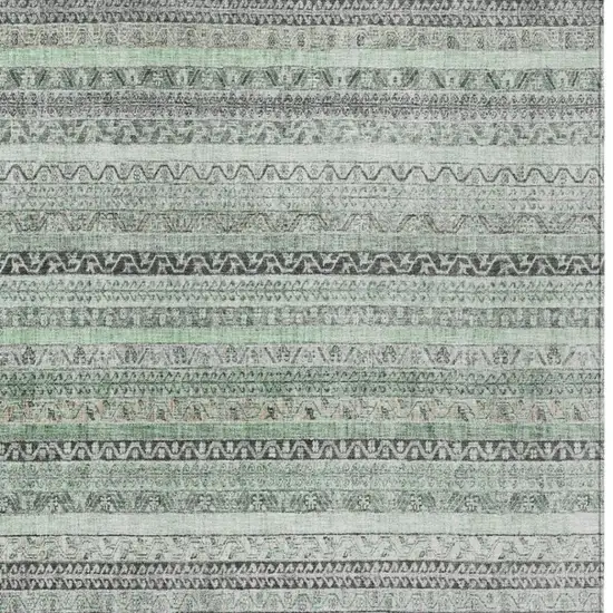 Mint Green And Green Striped Washable Indoor Outdoor Area Rug Photo 3