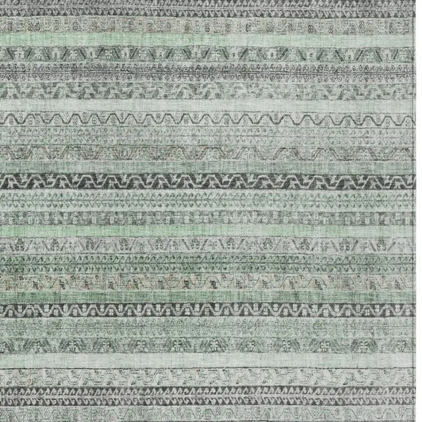 Mint Green And Green Striped Washable Indoor Outdoor Area Rug Photo 3