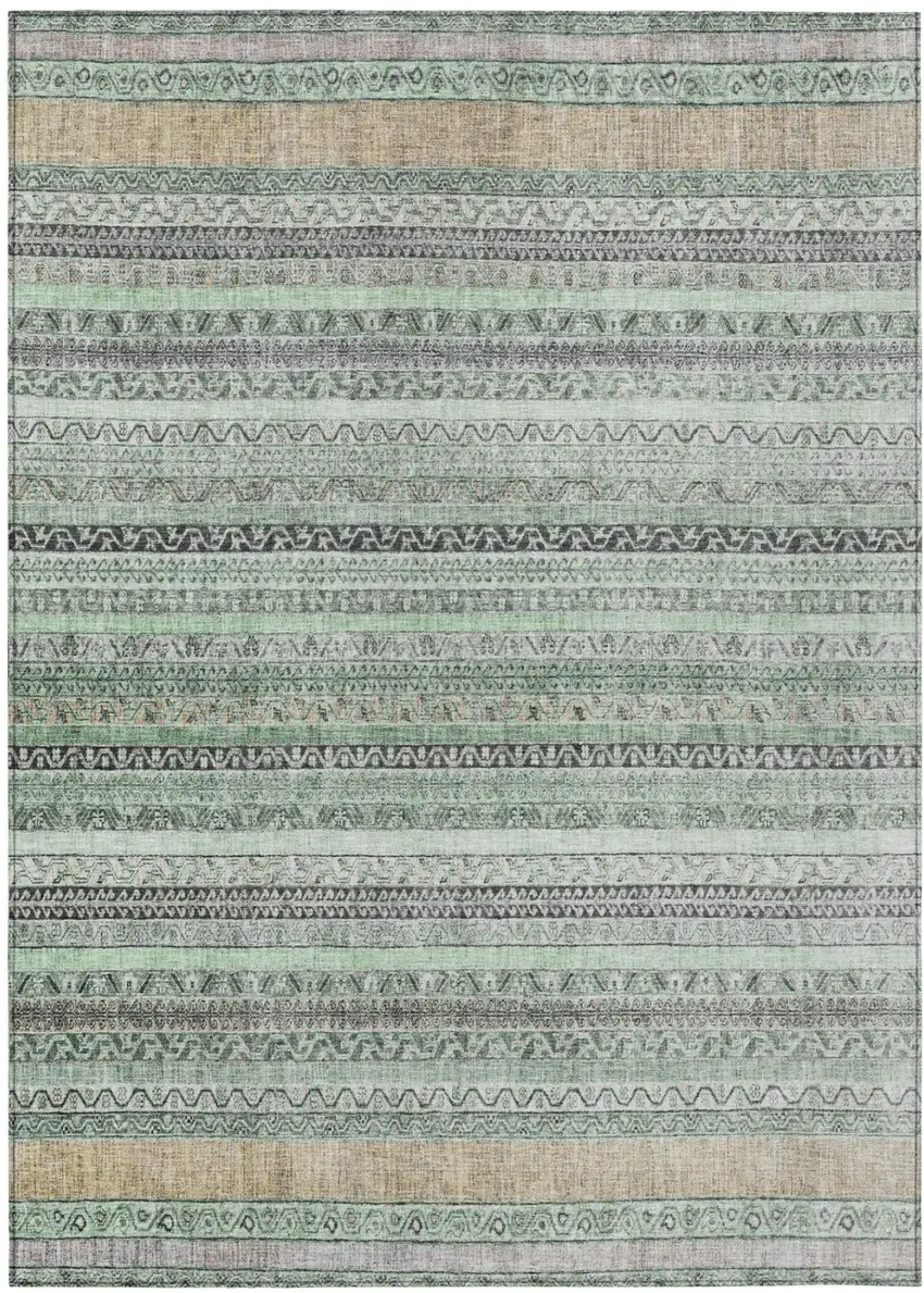 Mint Green And Green Striped Washable Indoor Outdoor Area Rug Photo 2
