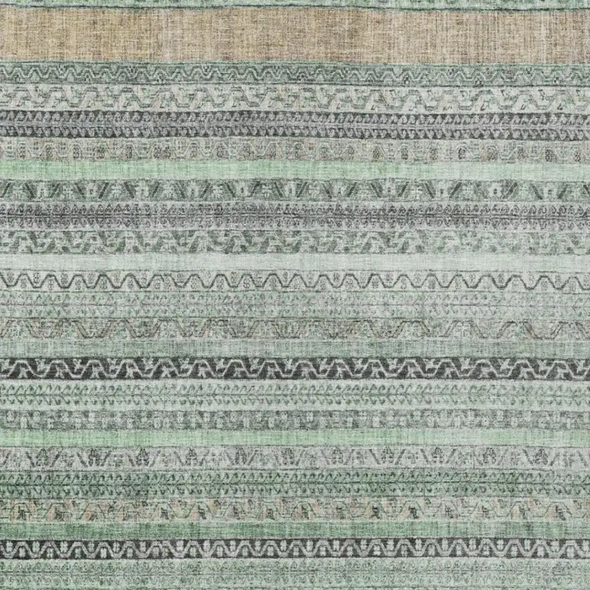 Mint Green And Green Striped Washable Indoor Outdoor Area Rug Photo 3