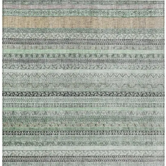 Mint Green And Green Striped Washable Indoor Outdoor Area Rug Photo 4