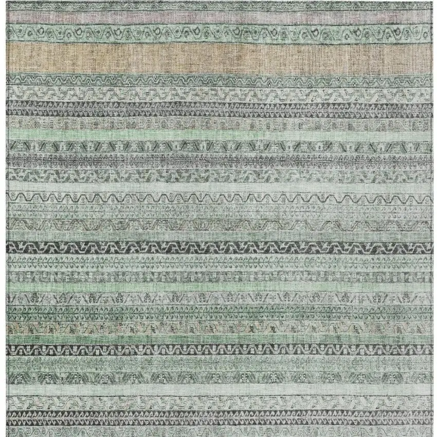 Mint Green And Green Striped Washable Indoor Outdoor Area Rug Photo 4