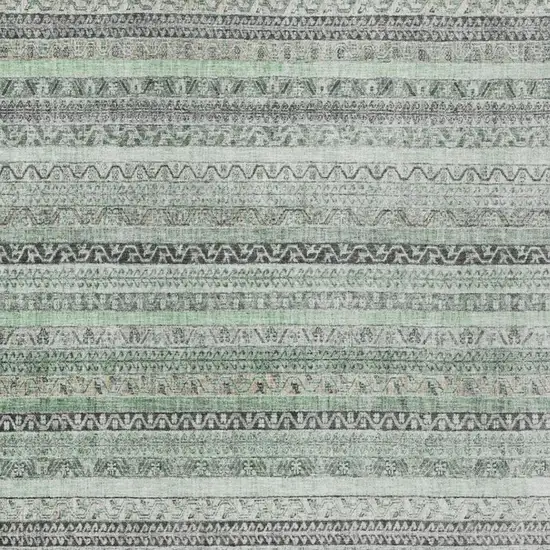 Mint Green And Green Striped Washable Indoor Outdoor Area Rug Photo 3