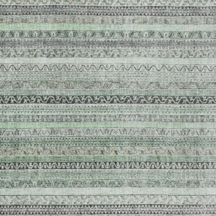 Mint Green And Green Striped Washable Indoor Outdoor Area Rug Photo 3