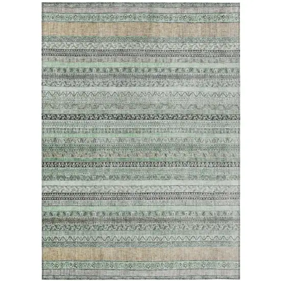 Mint Green And Green Striped Washable Indoor Outdoor Area Rug Photo 2